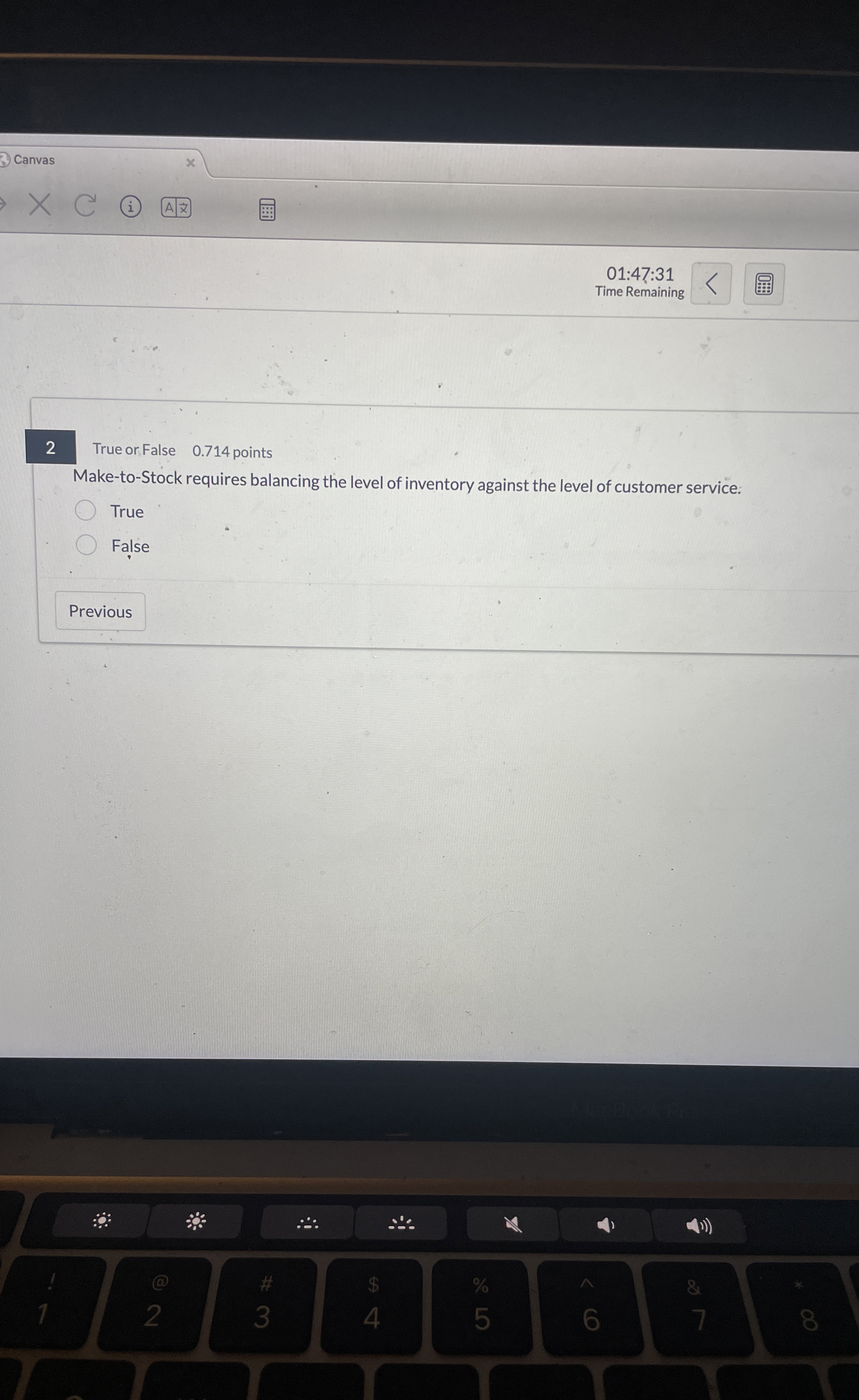 B ) Canvas 0 1 : 4 7 : 3 1 Time Remaining 2 True
