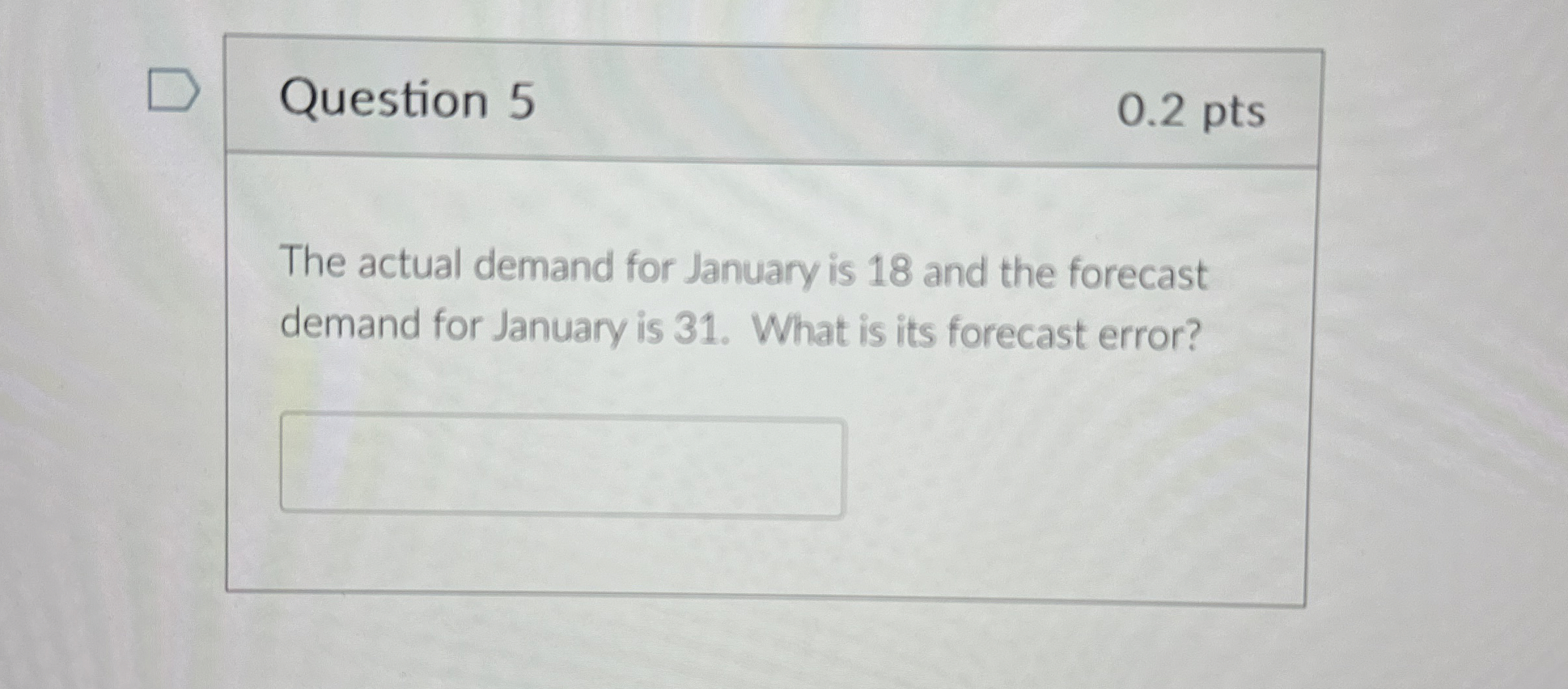 Question 5 0 . 2 pts The actual demand for