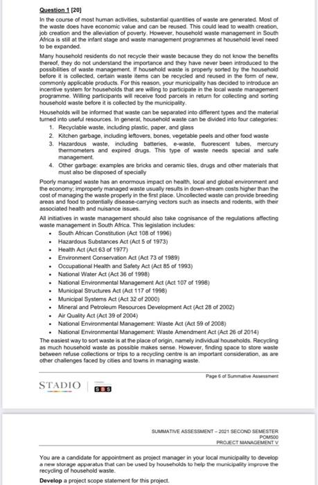 Question 1 (20) In the course of most human