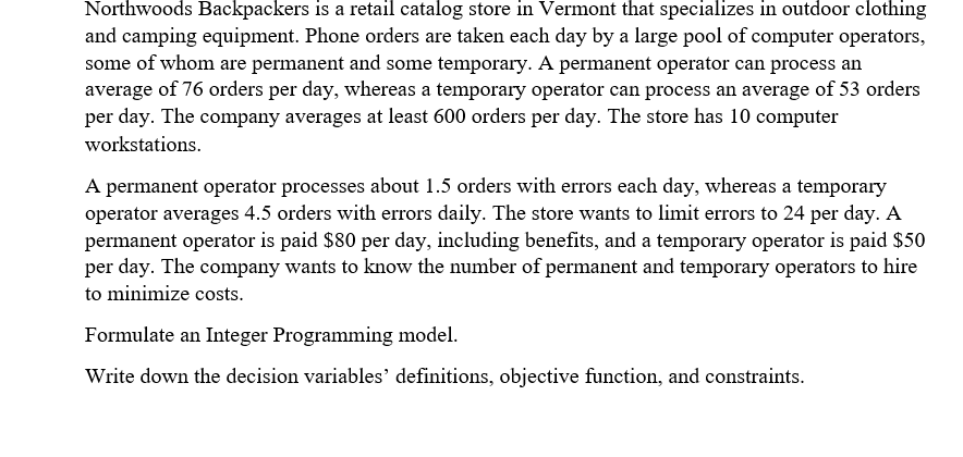Northwoods Backpackers is a retail catalog store