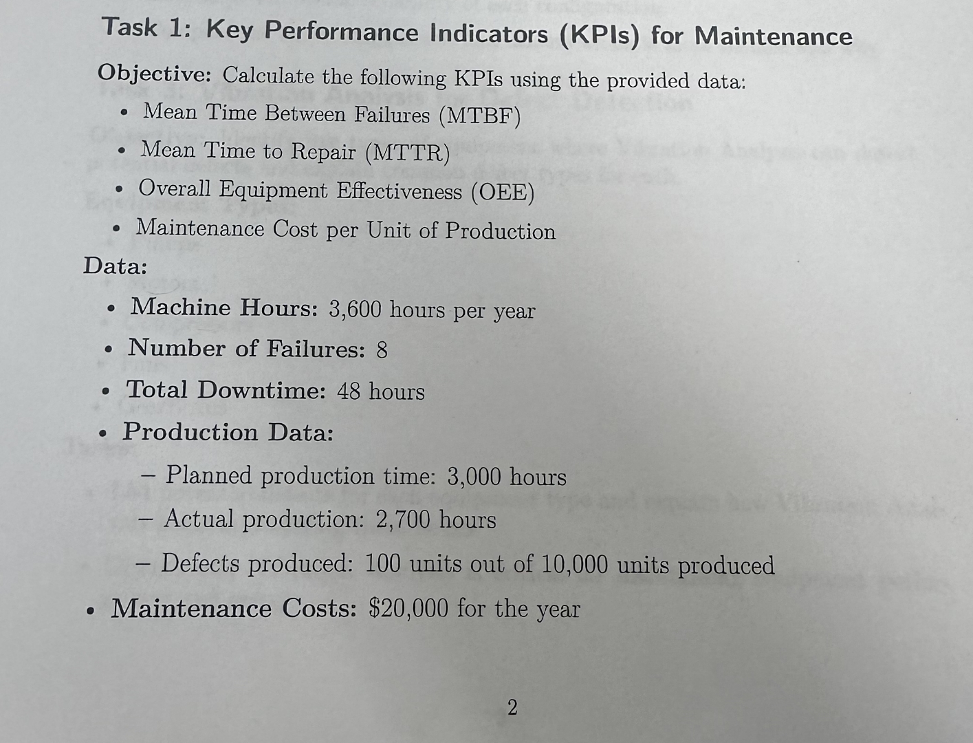 Task 1 : Key Performance Indicators ( KPIs ) for