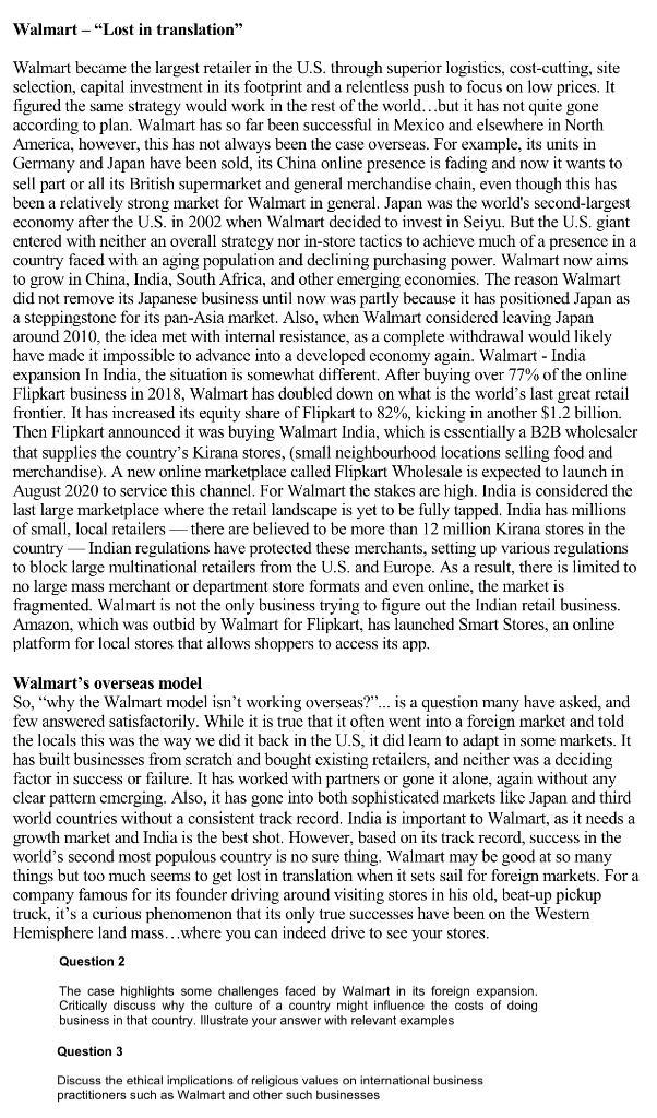 Please answer only Question 3 Walmart - "Lost in