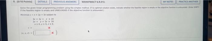 8. 10/10 Points DETAILS PREVIOUS ANSWERS