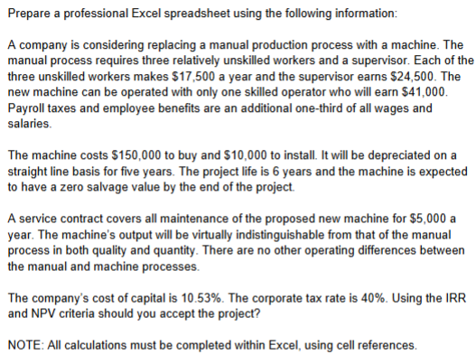 Prepare a professional Excel spreadsheet using