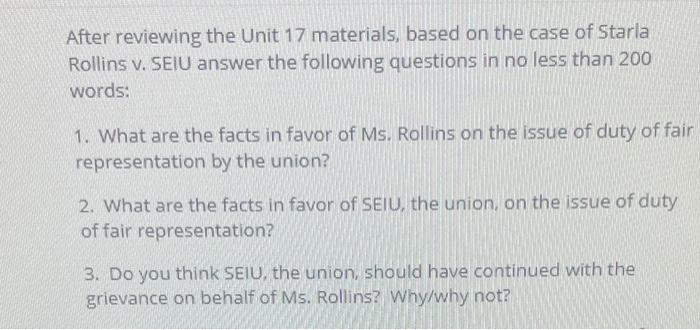 After reviewing the Unit 17 materials, based on