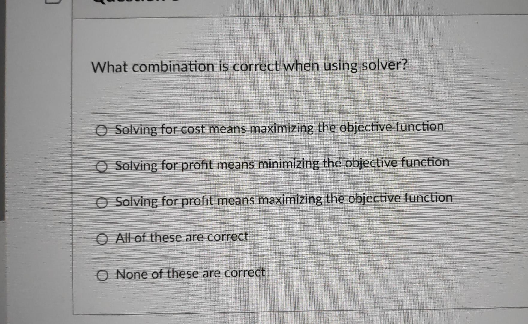 D What combination is correct when using solver?