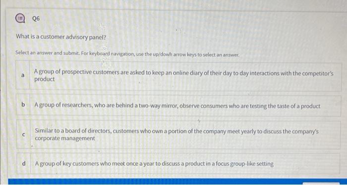 Q6 What is a customer advisory panel? Select an