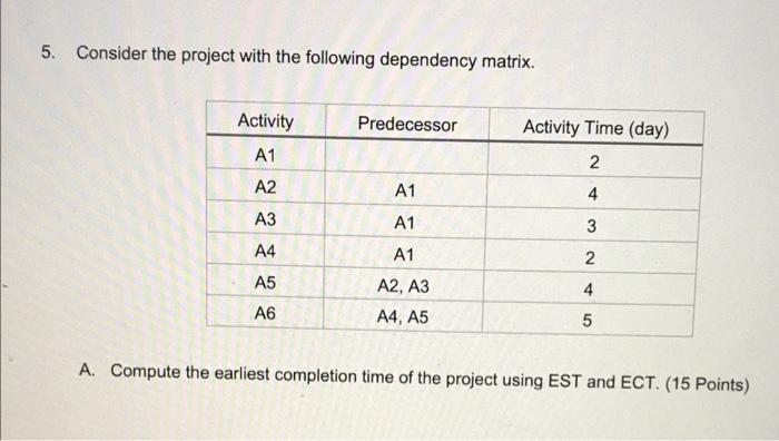 please, answer 5 (B) only 5. Consider the project