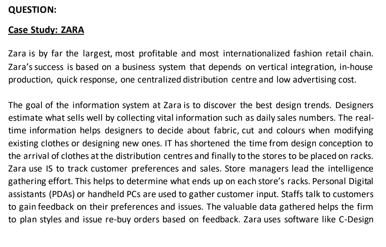 Operations Management QUESTION: Case Study: ZARA