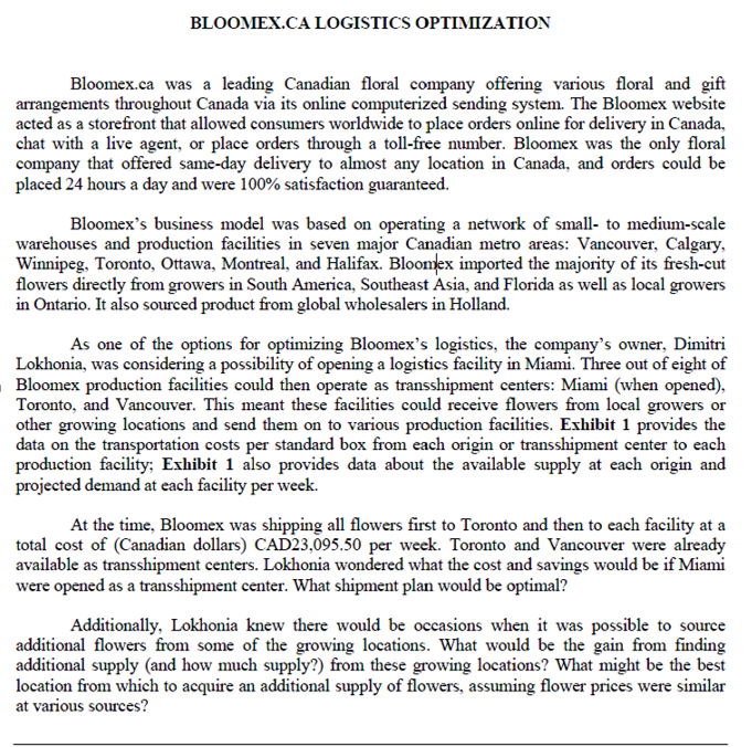 Create an evaluative model for the Bloomex case.