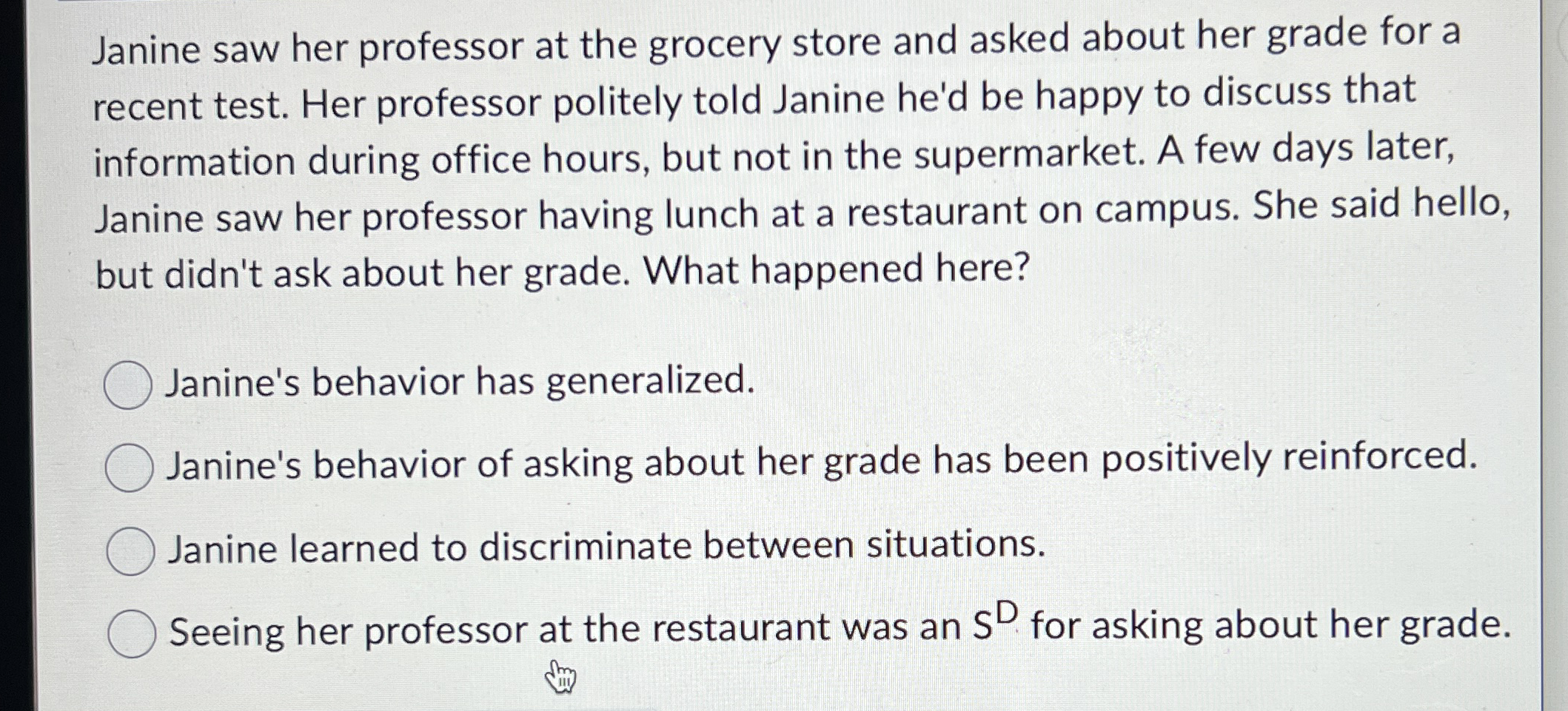 Janine saw her professor at the grocery store and