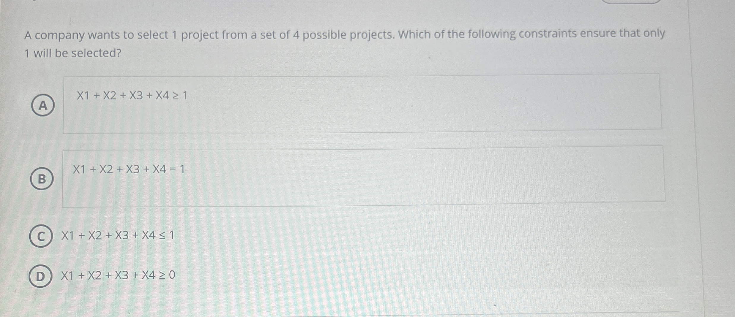 A company wants to select 1 project from a set of