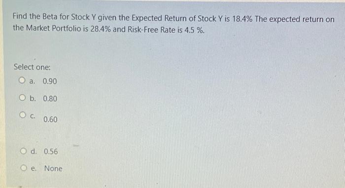 Find the Beta for Stock Y given the Expected