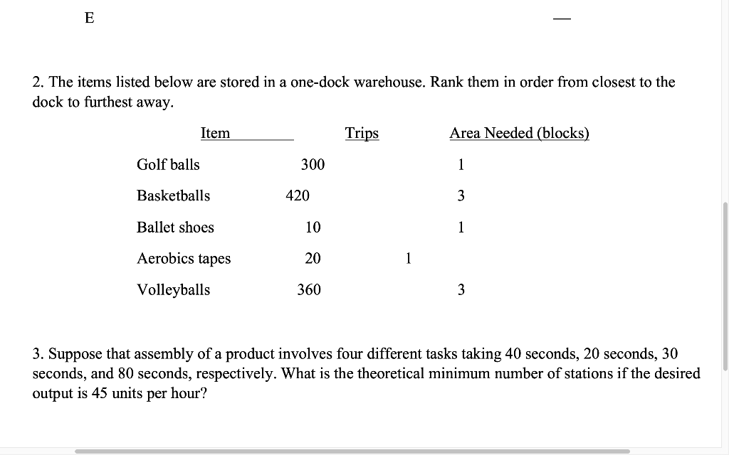 2 and 3 please! E 2. The items listed below are