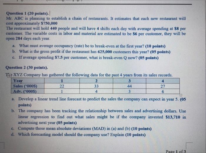 question 1 and 2 Question 1 (20 points). Mr. ABC