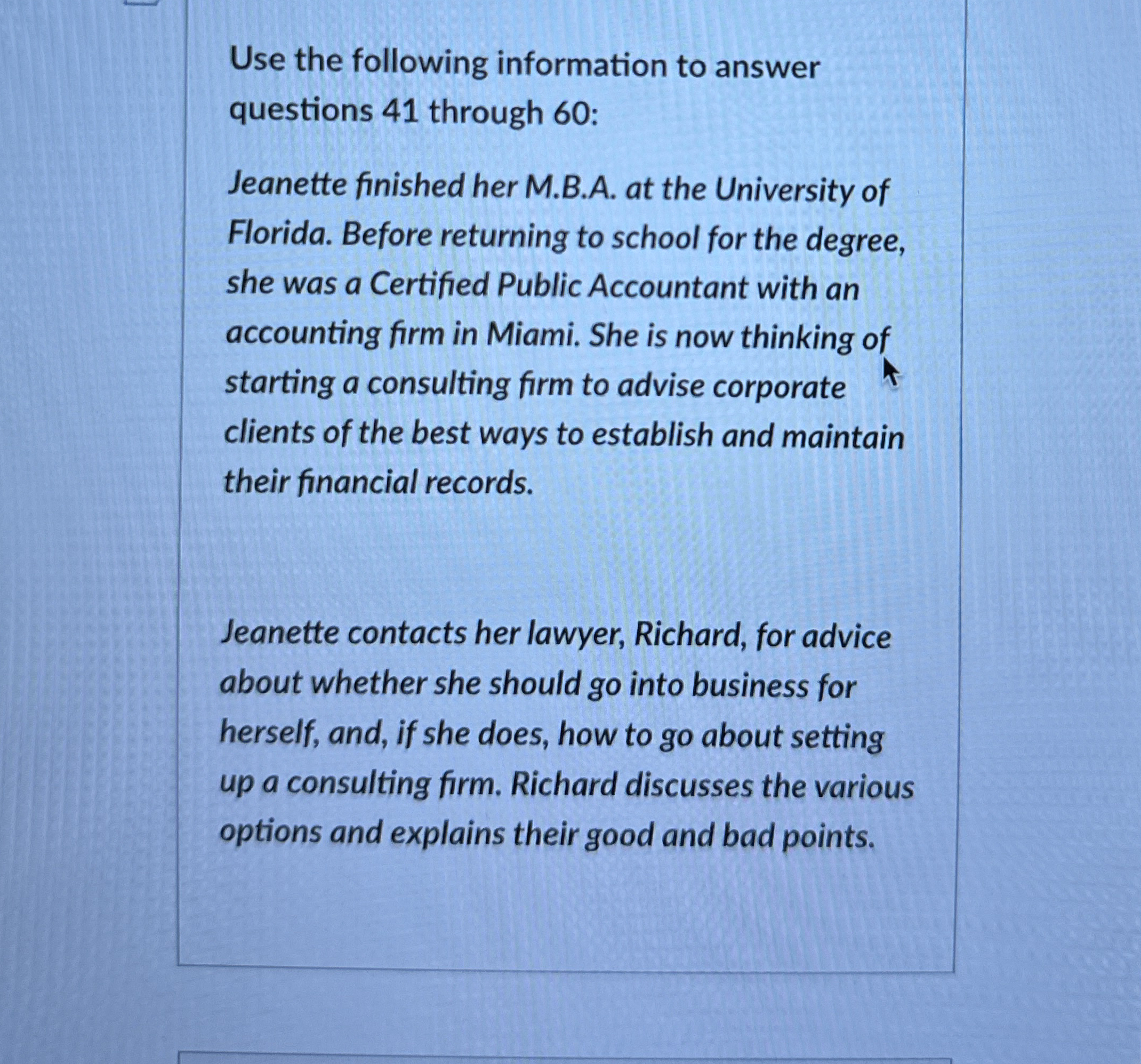 Use the following information to answer questions