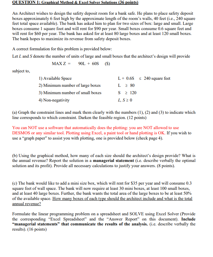 QUESTION 1: Graphical Method & Excel Solver