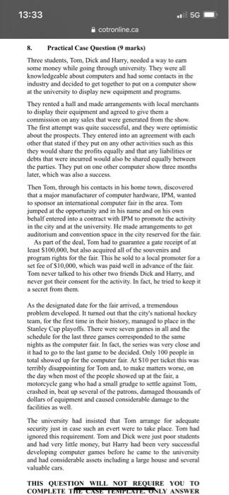 5G 13:33 cotronline.ca 8. Practical Case Question