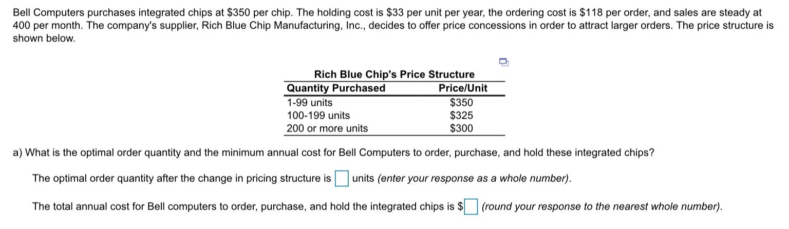 Bell Computers purchases integrated chips at $350