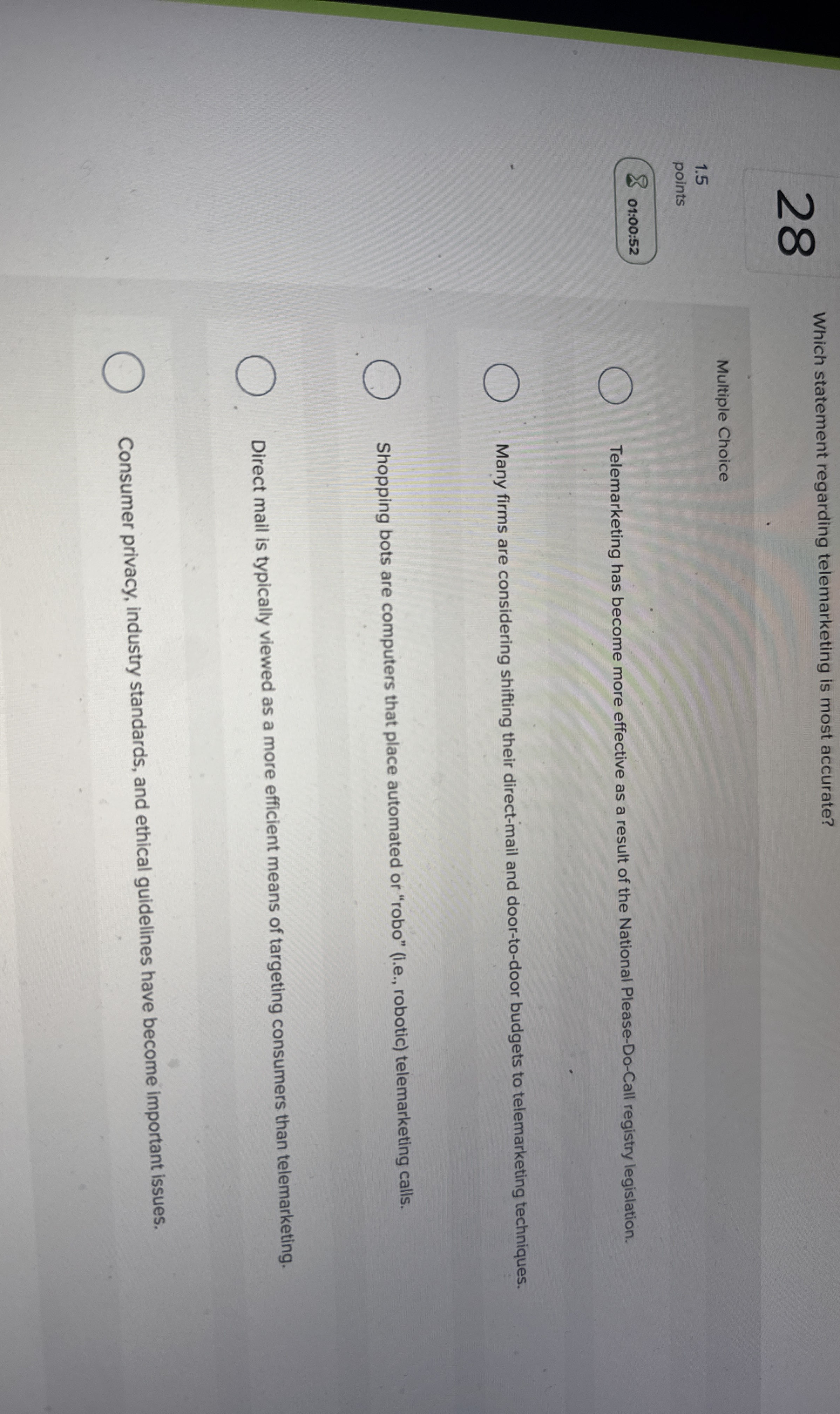 2 8 Which statement regarding telemarketing is