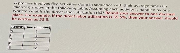 A process involves five activities done in