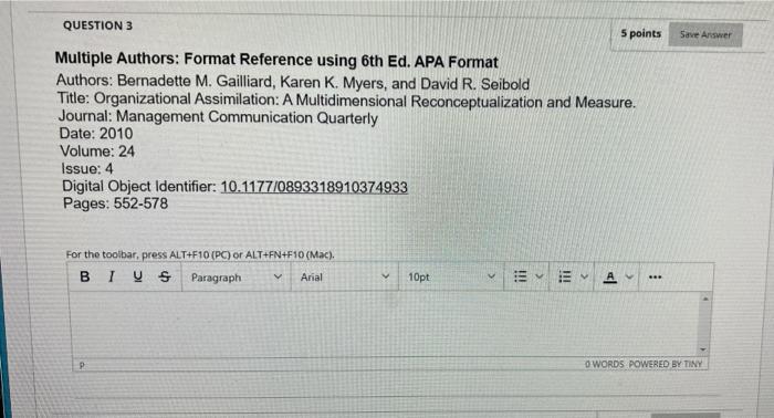 Save Answer QUESTION 3 5 points Multiple Authors: