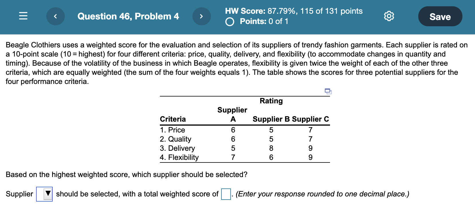 < Question 46, Problem 4 HW Score: 87.79%, 115 of