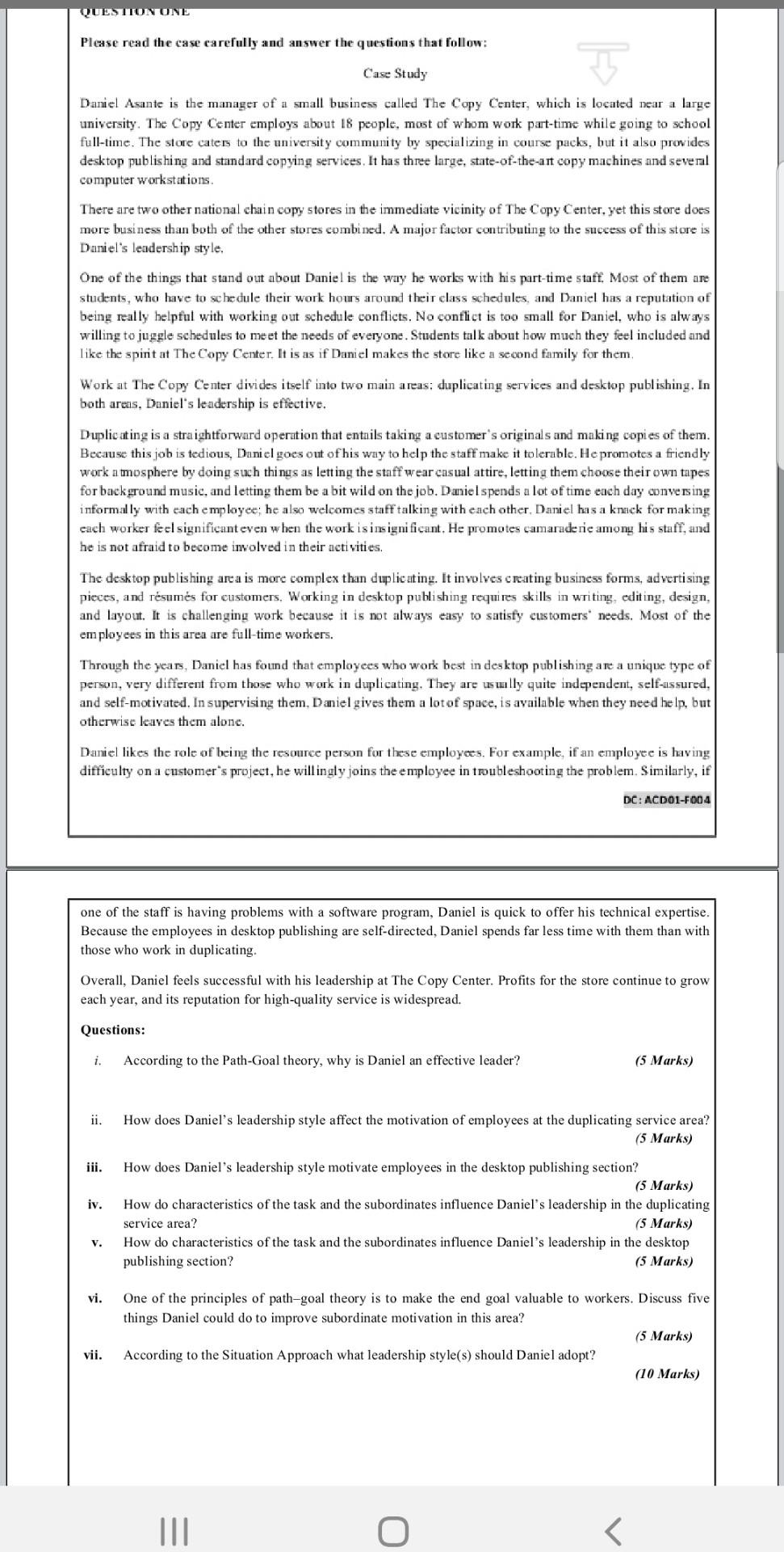 leadership Question 1 QUESITON ONE Please read