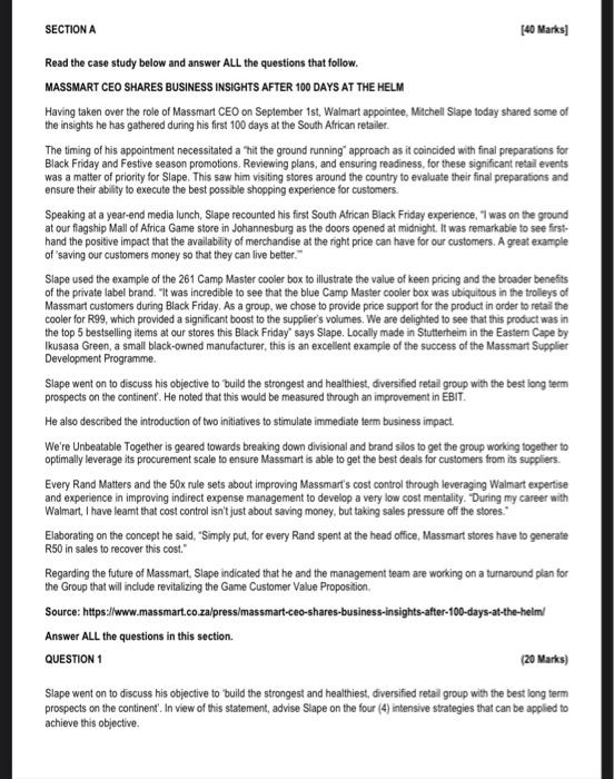 hi please assist SECTION A (40 Marks! Read the