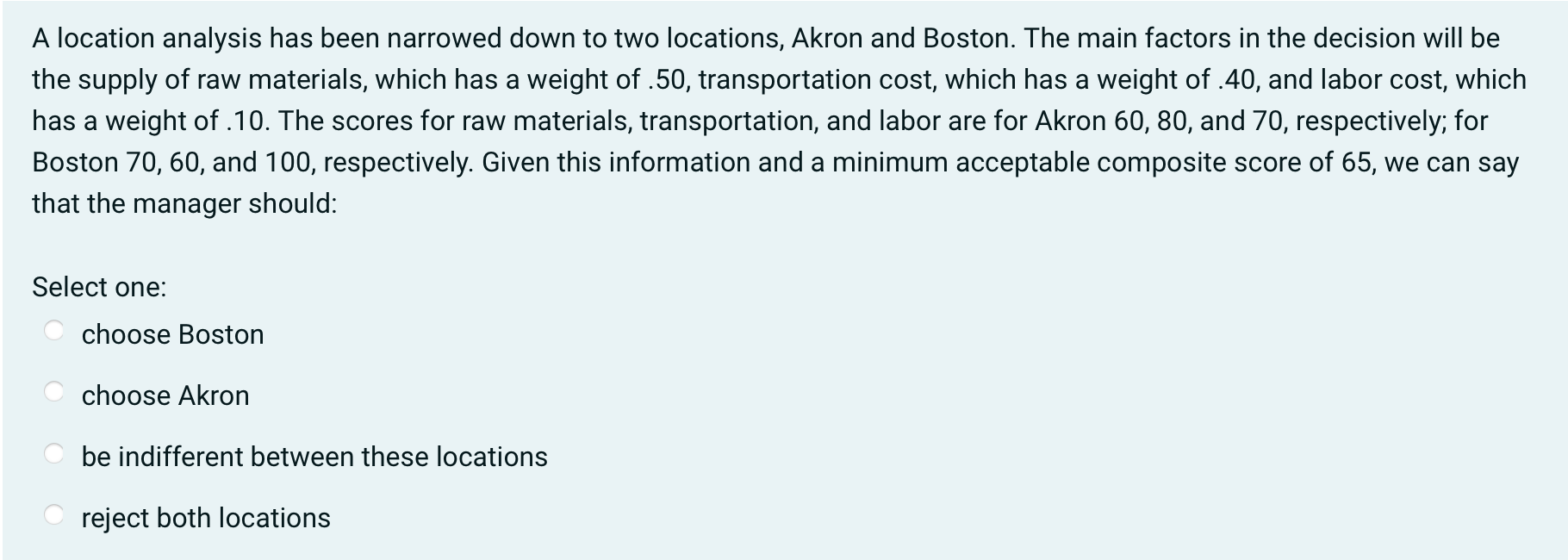 A location analysis has been narrowed down to two