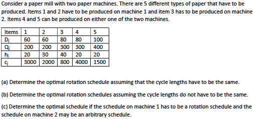 Consider a paper mill with two paper machines.