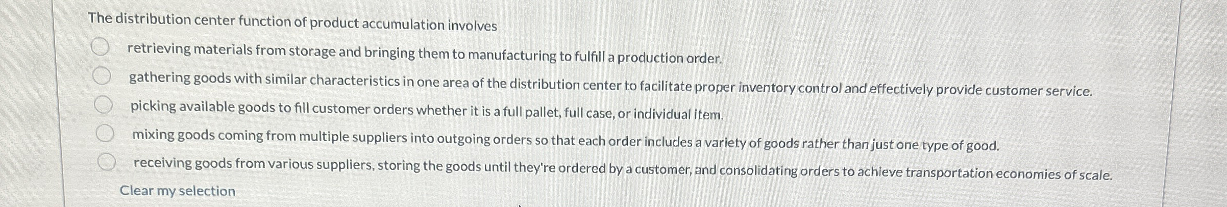 The distribution center function of product