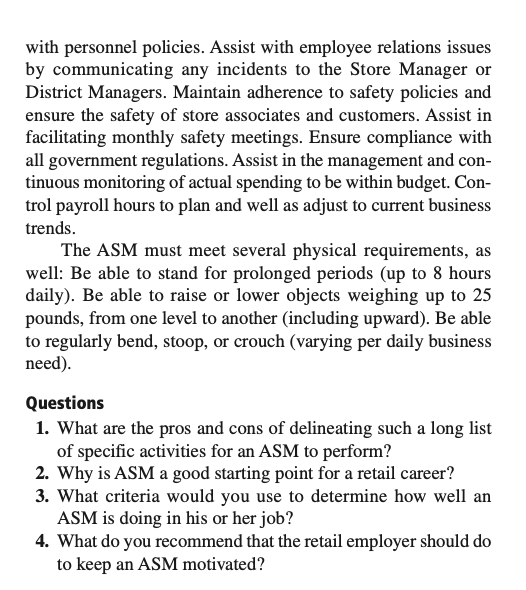 PART 5 Short Cases Case 1: Assistant Store