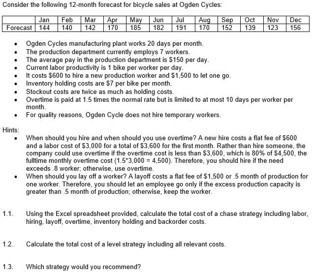 Please provide a table with the excel formulas