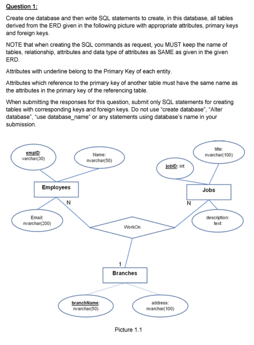 DATABASE Question 1: Create one database and then