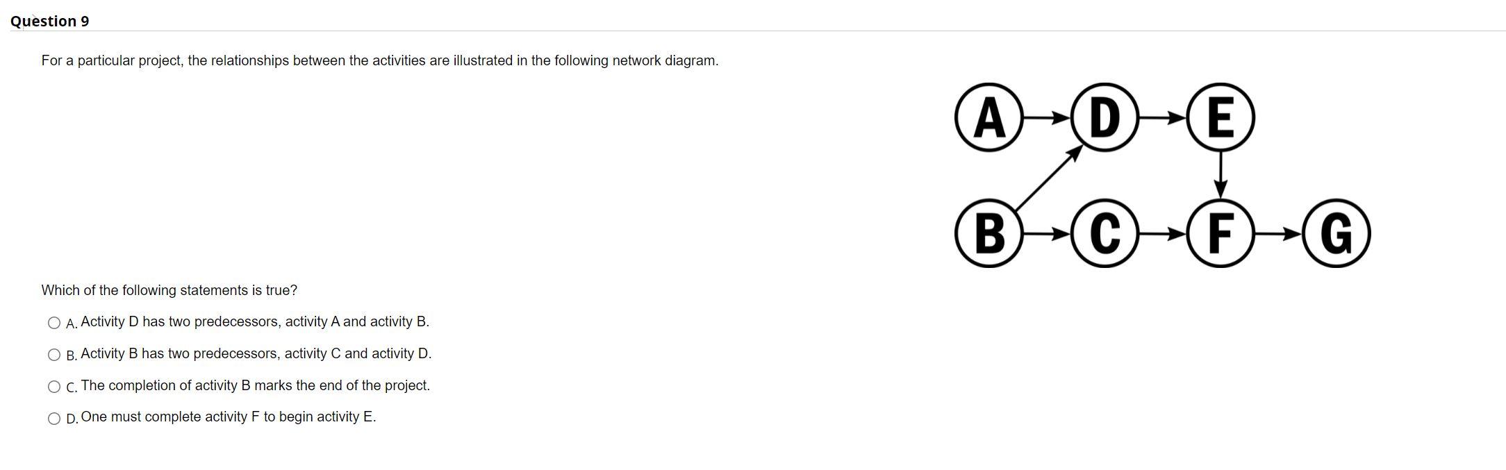 Question 9 For a particular project, the