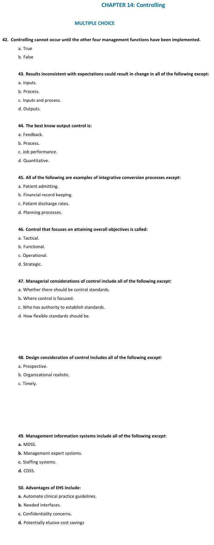 CHAPTER 14: Controlling MULTIPLE CHOICE 42.