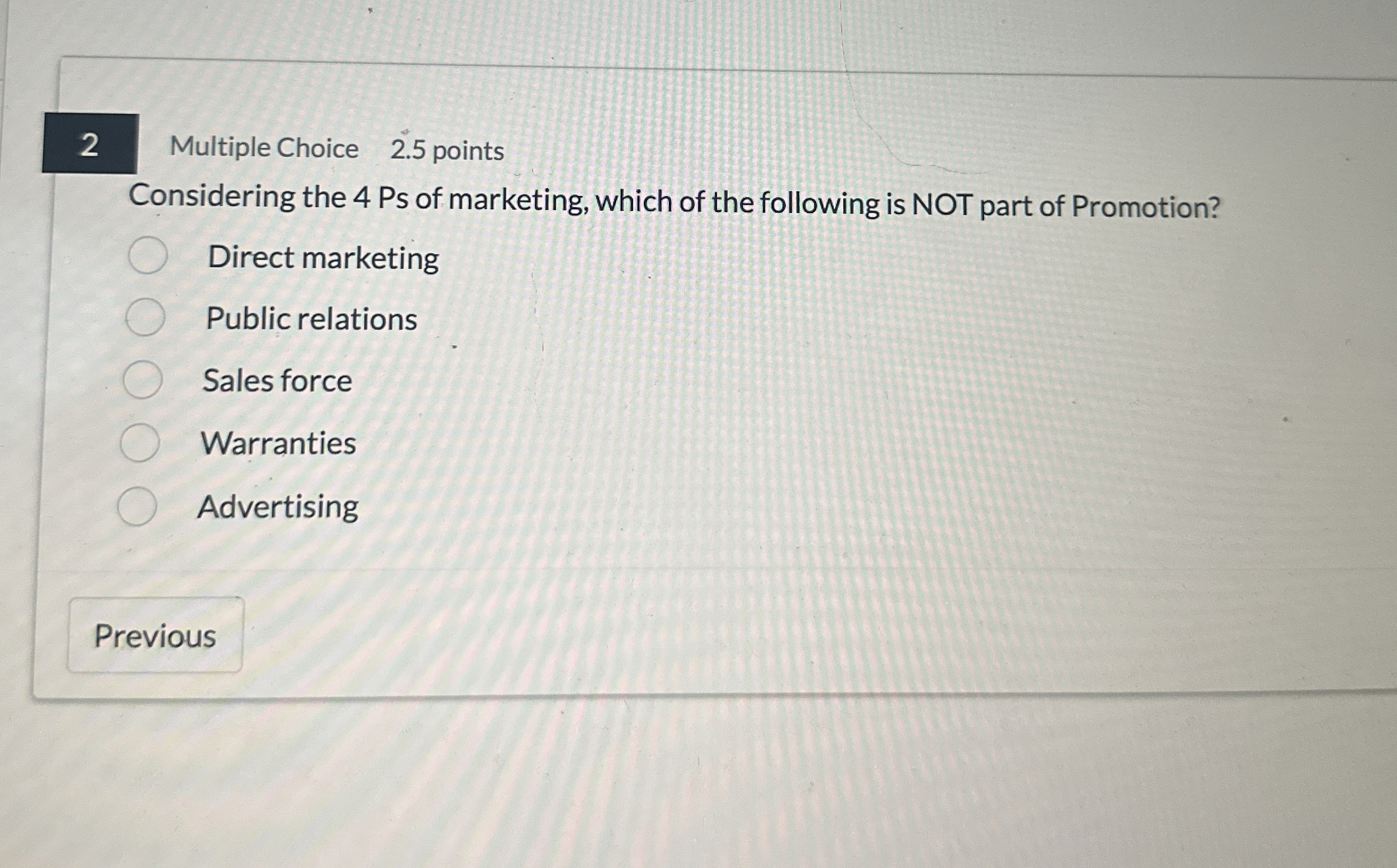 2 Multiple Choice 2 . 5 points Considering the 4