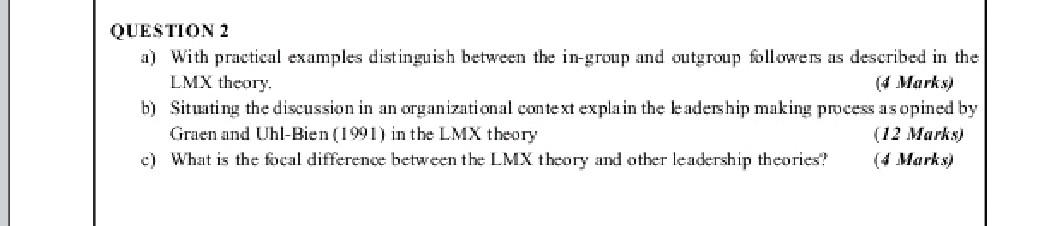 leadership question 2 QUESTION 2 a) With
