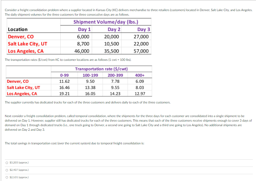 D. $3300 E. $4938 Consider a freight