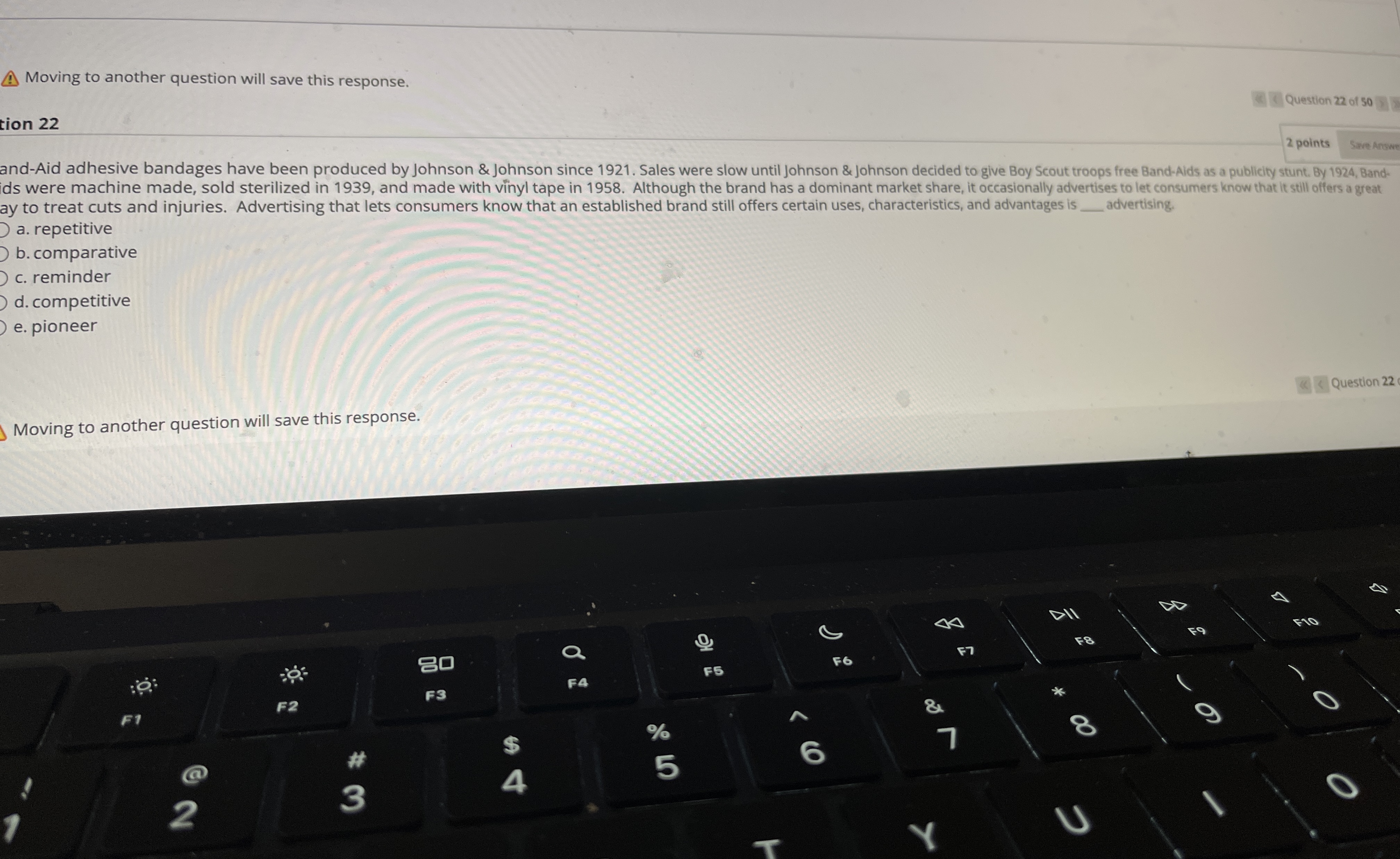 Moving to another question will save this