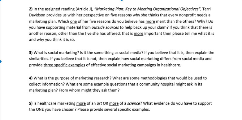 2) In the assigned reading (Article J), Marketing