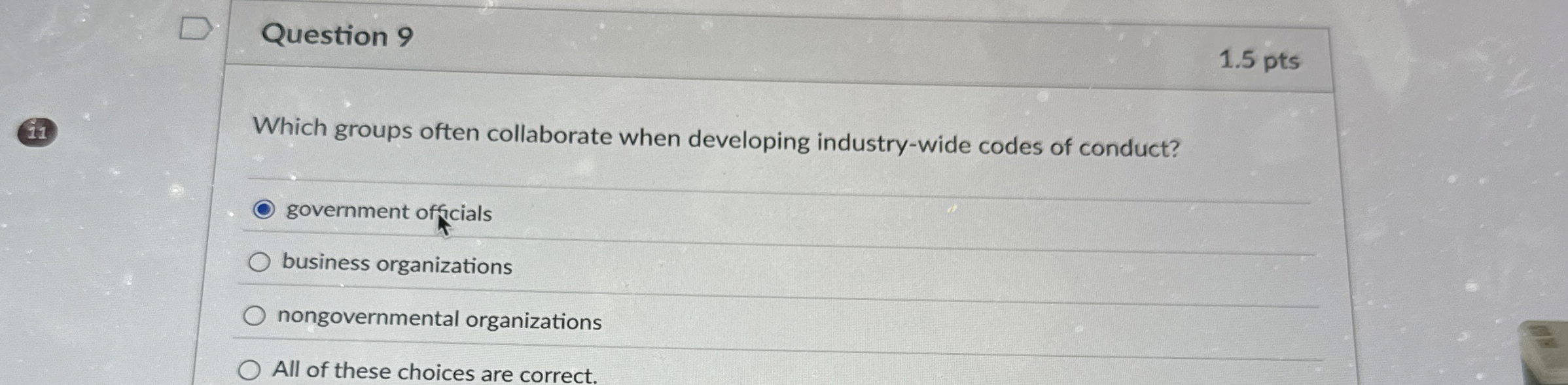 Question 9 1 . 5 pts Which groups often