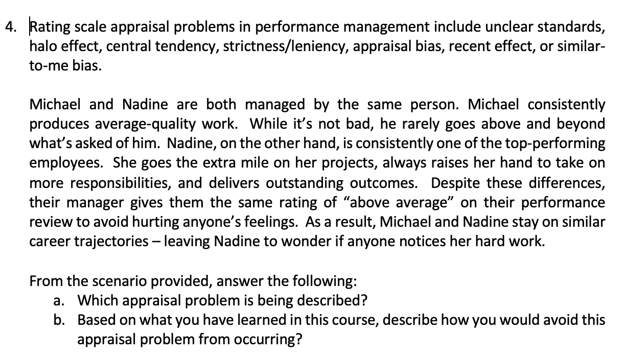 4. Rating scale appraisal problems in performance