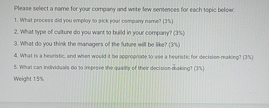 Please select a name for your company and write