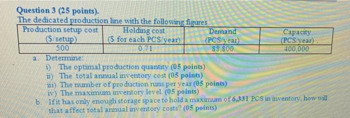 Question 3 (25 points). The dedicated production