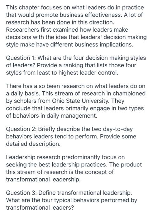 need help with 2 and 3 This chapter focuses on