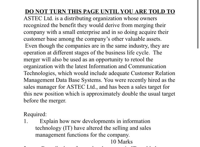 DO NOT TURN THIS PAGE UNTIL YOU ARE TOLD TO ASTEC