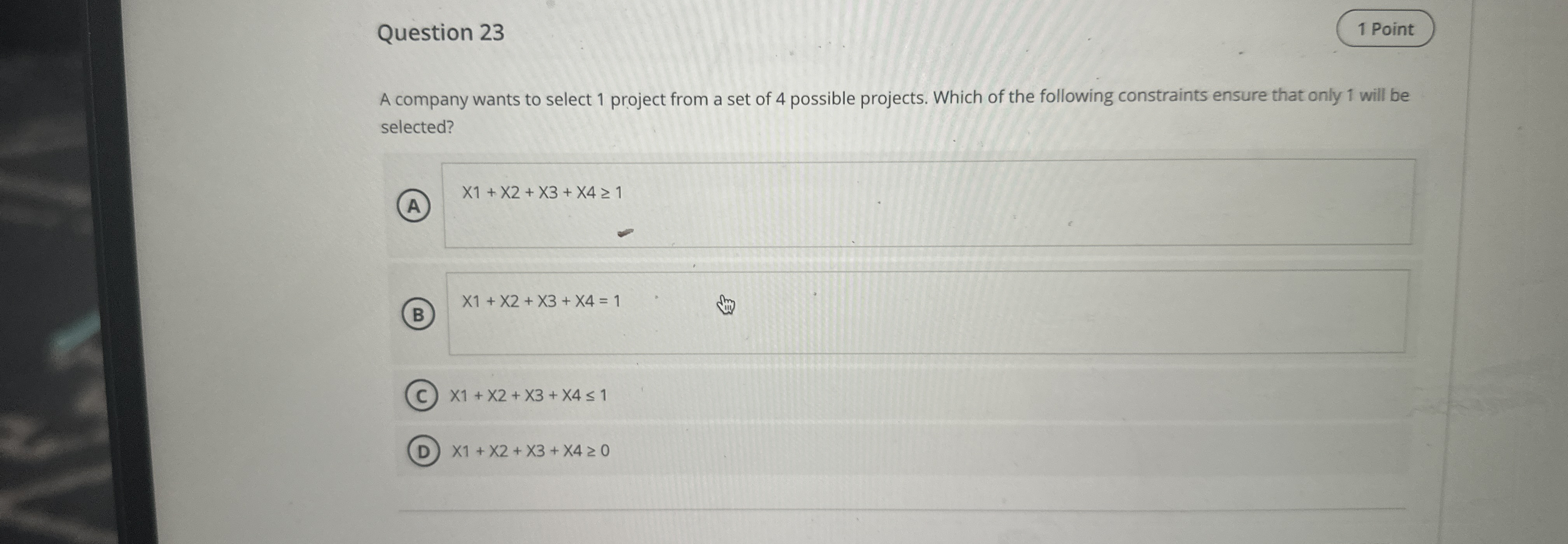Question 2 3 A company wants to select 1 project