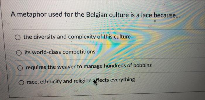 A metaphor used for the Belgian culture is a lace